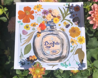 Tequila Giclee Print with Real Pressed Flowers