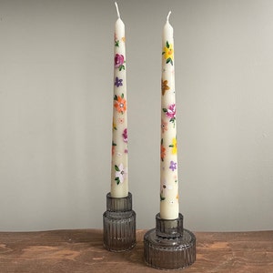 Mixed floral Hand painted taper candles, set of 2