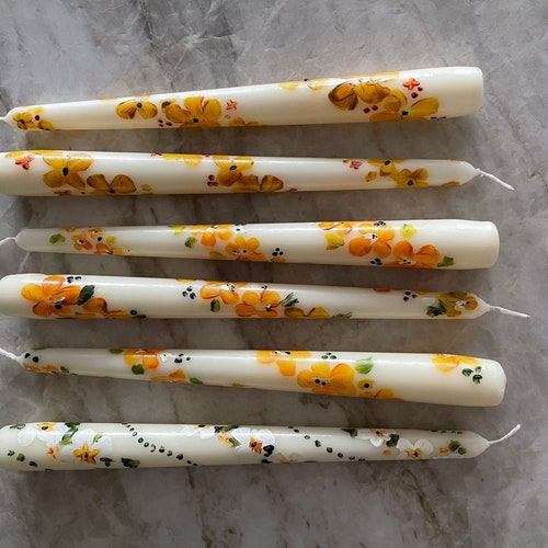 Floral Hand Painted Tapered Candles I Dinner Candles I Wedding Etsy