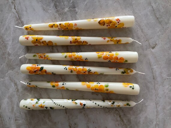 CUSTOM Hand Painted Floral Taper Candles | Etsy