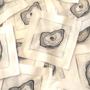 Oyster with Pearl Linen Embroidered Cocktail Napkins