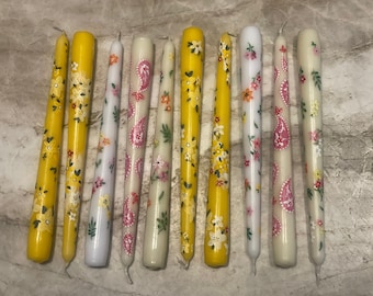 Hand painted floral taper candles