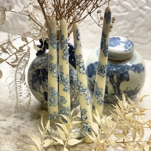 Chinoiserie inspired blue & white hand painted candles image 2
