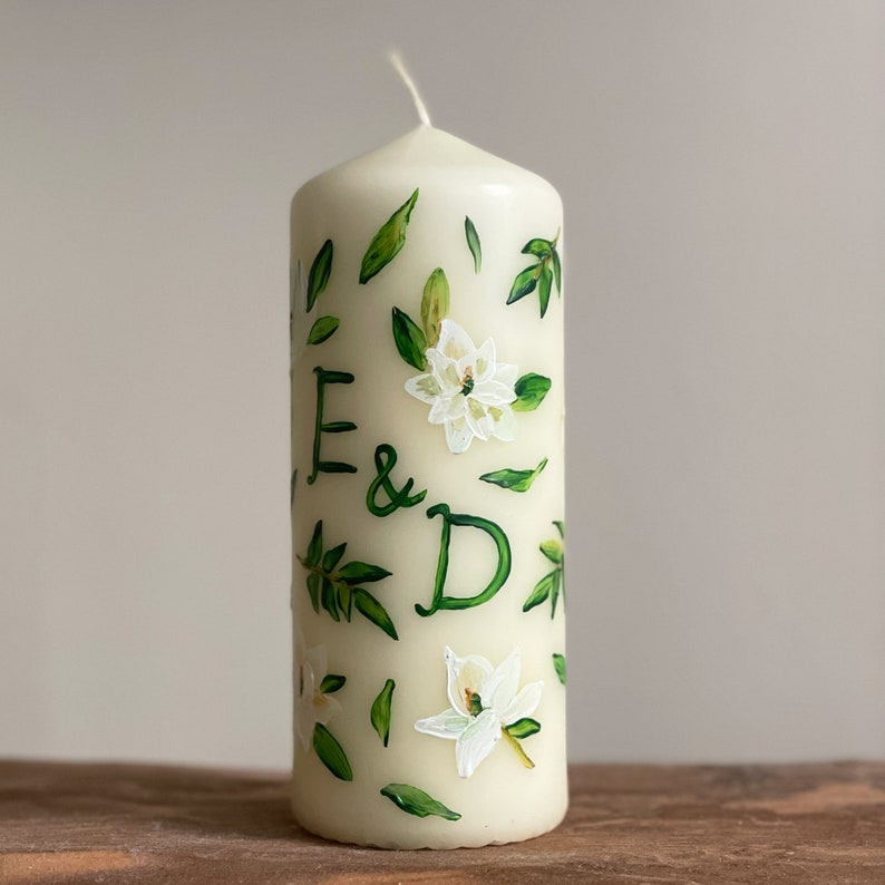 Monogrammed Pillar Candle Custom Floral Design image 4