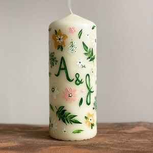 Monogrammed Pillar Candle Custom Floral Design image 5