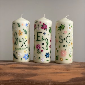 Monogrammed Pillar Candle Custom Floral Design image 8