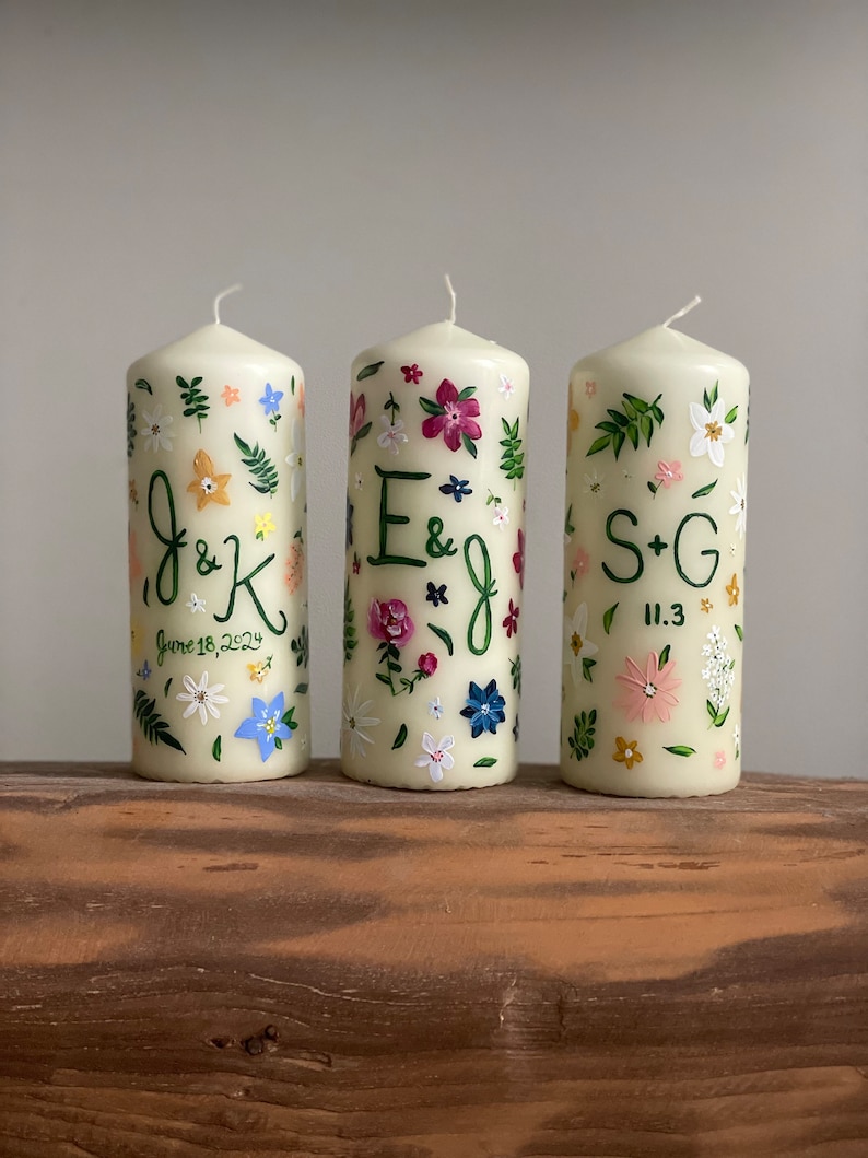 Monogrammed Pillar Candle Custom Floral Design image 8