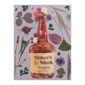 Bourbon Whiskey Giclee Print with Real Pressed Flowers