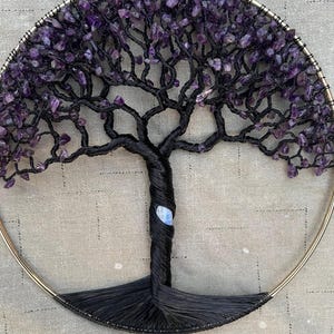 10” Amethyst and Moonstone Wire Tree Of Life Wall Art
