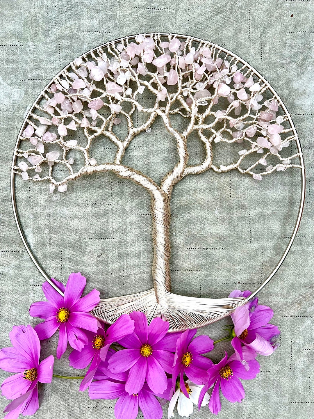 12 Rose Quartz Wire Tree of Life Sculpture Wall Art Crystal Tree Etsy