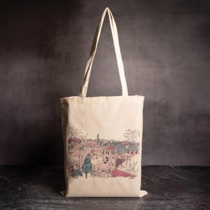 Jerusalem totebag| watercolor painting bag | cloth bag| old city of Jerusalem| Jerusalem shopping | olive bag| city travel bag| souvenir bag