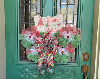 Christmas wreath rail, Gnome for the Holidays, Christmas wreath, Christmas rail,  Christmas gnome door hanger,  Christmas gnome decor,