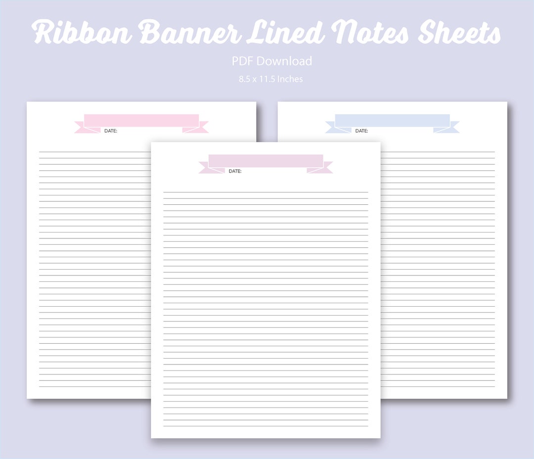 Lined Notes Sheets; Ribbon Banner; PDF Download; Printable; Digital ...