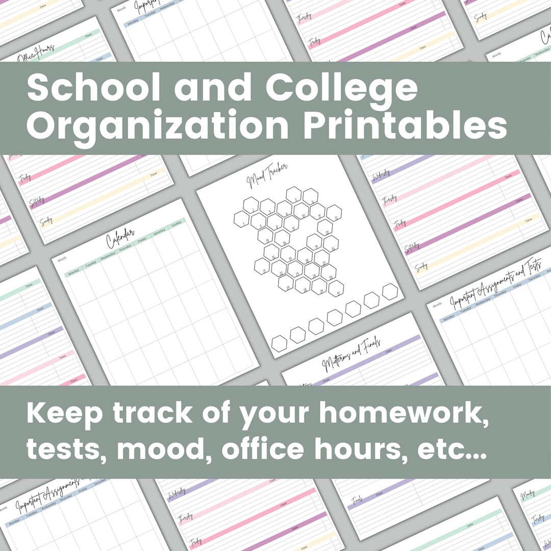 School and College Organization Printable | Homework Tracker ...
