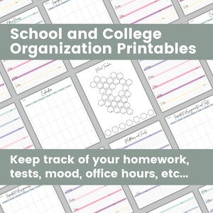 School and College Organization Printable | Homework Tracker | Assignment and Tests Calendar | Mood Tracker | Digital Download | PDF