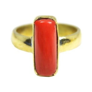 Natural Certified Red Coral/Moonga 4.00 - 12.00 Ct. Gemstone  Ring in Panchadhatu (Cooper),Birthstone jewelry Ring