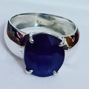 Natural Blue Sapphire/ Neelam Rashi Ratan Certified 4 to 10 ct Astrological Purpose Ring In 92.5 Sterling Silver For Men & Women