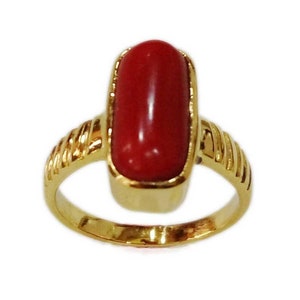 Natural Certified Red Coral/Moonga 4.00 - 12.00 Ct. Gemstone  Ring in Panchadhatu (Cooper),Birthstone jewelry Ring