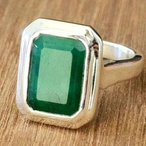 Natural Certified Emerald/Panna 4.00-10.00Ct Gemstone Sterling Silver 92.5 Astrology Purpose Ring, Emerald Ring For Unisex, Green emerald