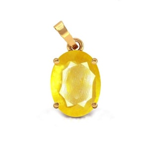 Natural Yellow Sapphire Pendent, Certified 4.00-11.00 Ct Yellow Sapphire Pendent,Pukhraj Pendent In Copper (Punchdhatu) For Unisex