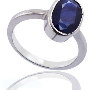 Natural Certified Blue Sapphire/ Neelam Rashi Ratan 4 to 10 ct Astrological Purpose Ring In 92.5 Sterling Silver For Men & Women