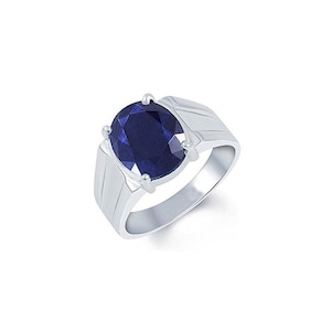 Natural Certified Blue Sapphire/ Neelam Rashi Ratan 4 to 10 ct Astrological Purpose Ring In 92.5 Sterling Silver For Men & Women