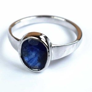 Natural Certified Blue Sapphire/ Neelam Rashi Ratan 4 to 10 ct Astrological Purpose Ring In 92.5 Sterling Silver For Men & Women