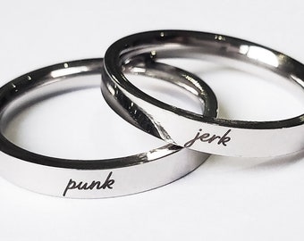 Punk Jerk Couple Rings - Laser Engraved Stainless Steel - Captain America Winter Soldier Steve Bucky Stucky Ring