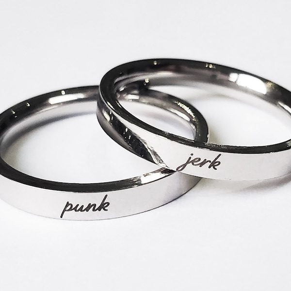 Punk Jerk Couple Rings - Laser Engraved Stainless Steel - Captain America Winter Soldier Steve Bucky Stucky Ring