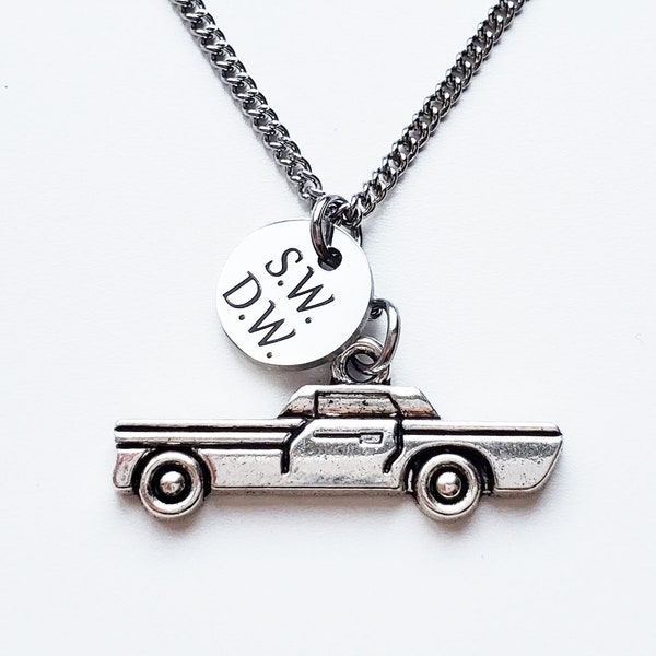 Supernatural Necklace - Sam Winchester Dean Winchester Initials and Car Charm - Winchester Brothers Necklace