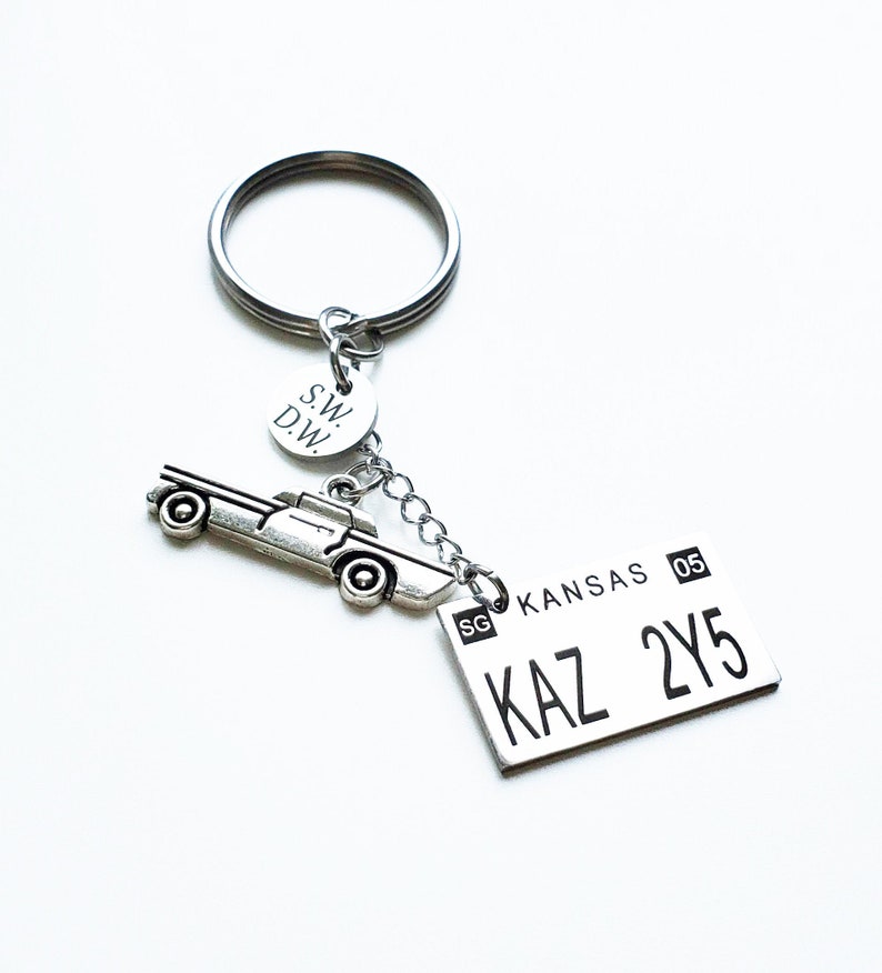 Sam Winchester Dean Winchester Initials Car Charm with Kansas License Plate Supernatural Keychain Winchester Brothers Key chain