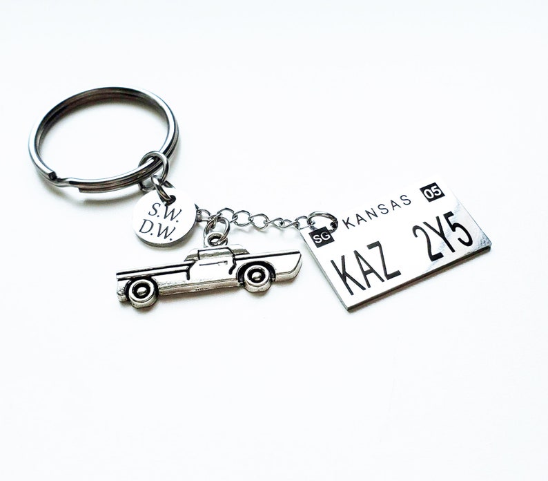 Sam Winchester Dean Winchester Initials Car Charm with Kansas License Plate Supernatural Keychain Winchester Brothers Key chain