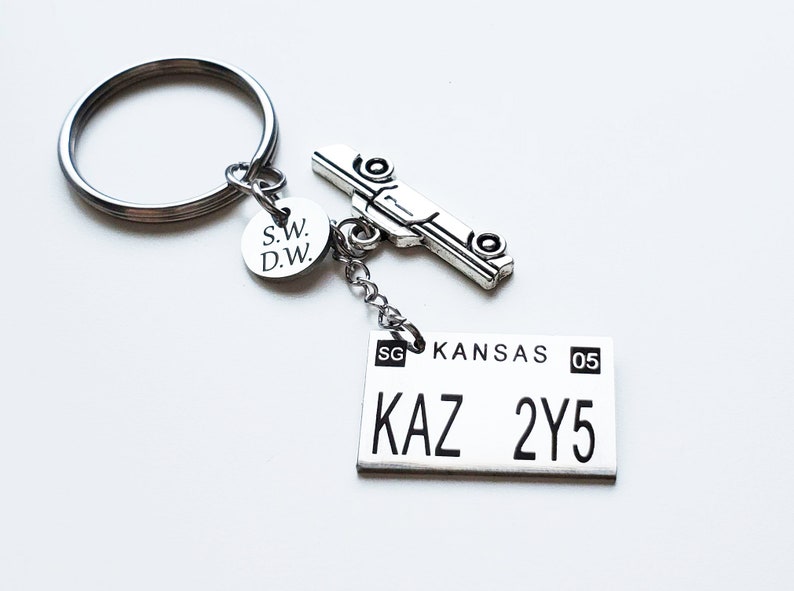 Sam Winchester Dean Winchester Initials Car Charm with Kansas License Plate Supernatural Keychain Winchester Brothers Key chain