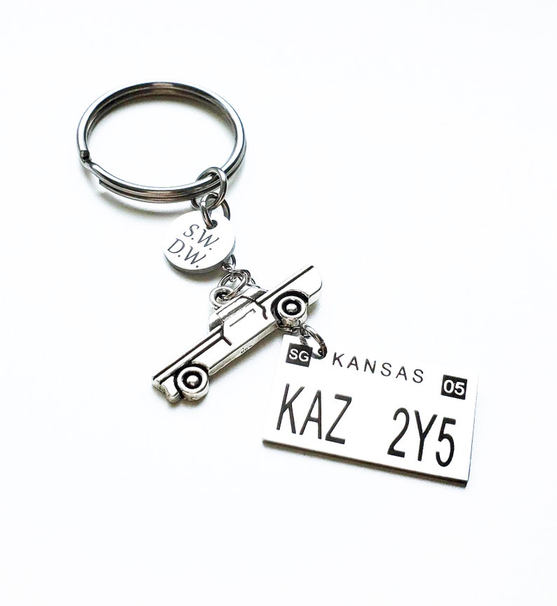 Sam Winchester Dean Winchester Initials Car Charm with Kansas License Plate Supernatural Keychain Winchester Brothers Key chain