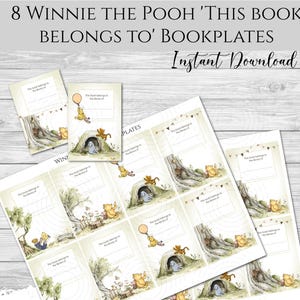 8 Winnie the Pooh &#39;This book belongs to&#39; Bookplates - Digital Download