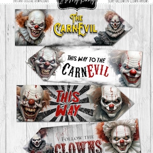 4 Horror Clown Halloween &#39;CarnEvil&#39; Party Deko Pfeil Zeichen - Digitaler Download