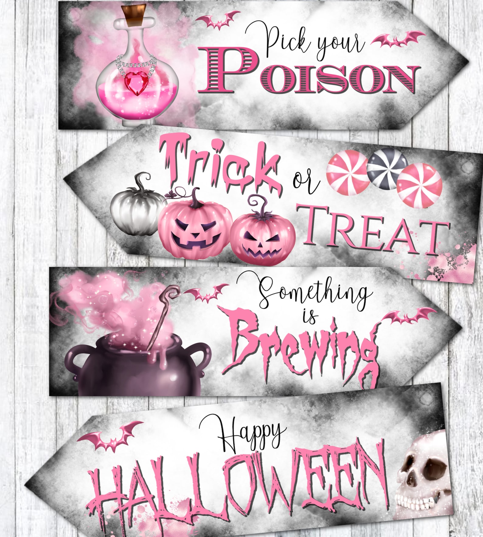 Set of 4 Pink Halloween Party Decoration Arrow Signs - Digital Download ...