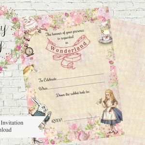 Alice in Wonderland Non-Personalised Party Invitation Printable Download