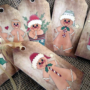 Set of 6 Large Primitive Gingerbread Man Christmas Gift Tags **DIGITAL DOWNLOAD**