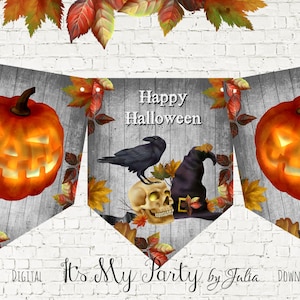Happy Halloween Pumpkin Party Bunting/Banner Instant Download