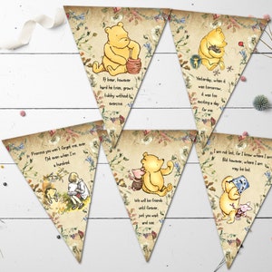 Winnie the Pooh Vintage Style Wildflowers Bunting/Banner 12 Assorted Flags - Digital Download