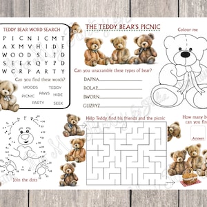 Teddy Bears Picnic Activity Games Puzzle Sheet Table Place Mat ...