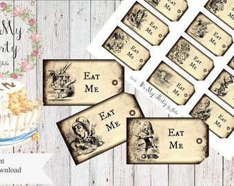 12 Assorted Alice in Wonderland Eat Me Tags Printable Digital Download