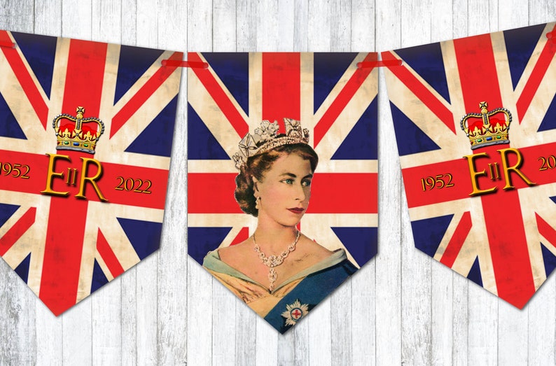 Vintage Style Union Jack Platinum Jubilee Queen Elizabeth Bunting Digital Download 