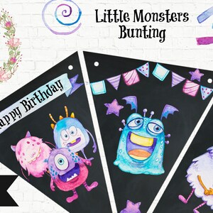 Colourful Little Monsters Birthday Party Bunting Digital Download