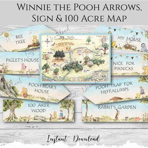 6 Winnie the Pooh Arrows, 2 Signs & 1 Hundred Acre Map - Digital Download