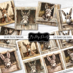 6 schattige ezel kaartlabels/toppers decoraties voor het maken van kaarten - inclusief A4-vel om uit te knippen en individuele kaarten