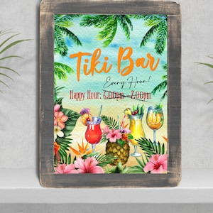 Tropical Hawaiian Aloha Luau Tiki Bar 'Happy Hour' Sign - Digital Download