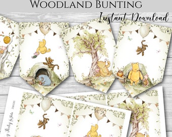 Bannière de chambre ou décoration de fête Winnie l'ourson Woodland Bunting - téléchargement numérique
