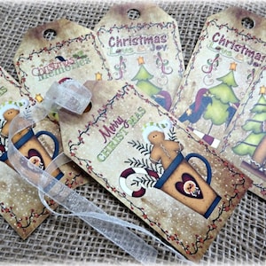 Set of 6 Large Primitive Gingerbread Man Christmas Gift Tags **DIGITAL DOWNLOAD**
